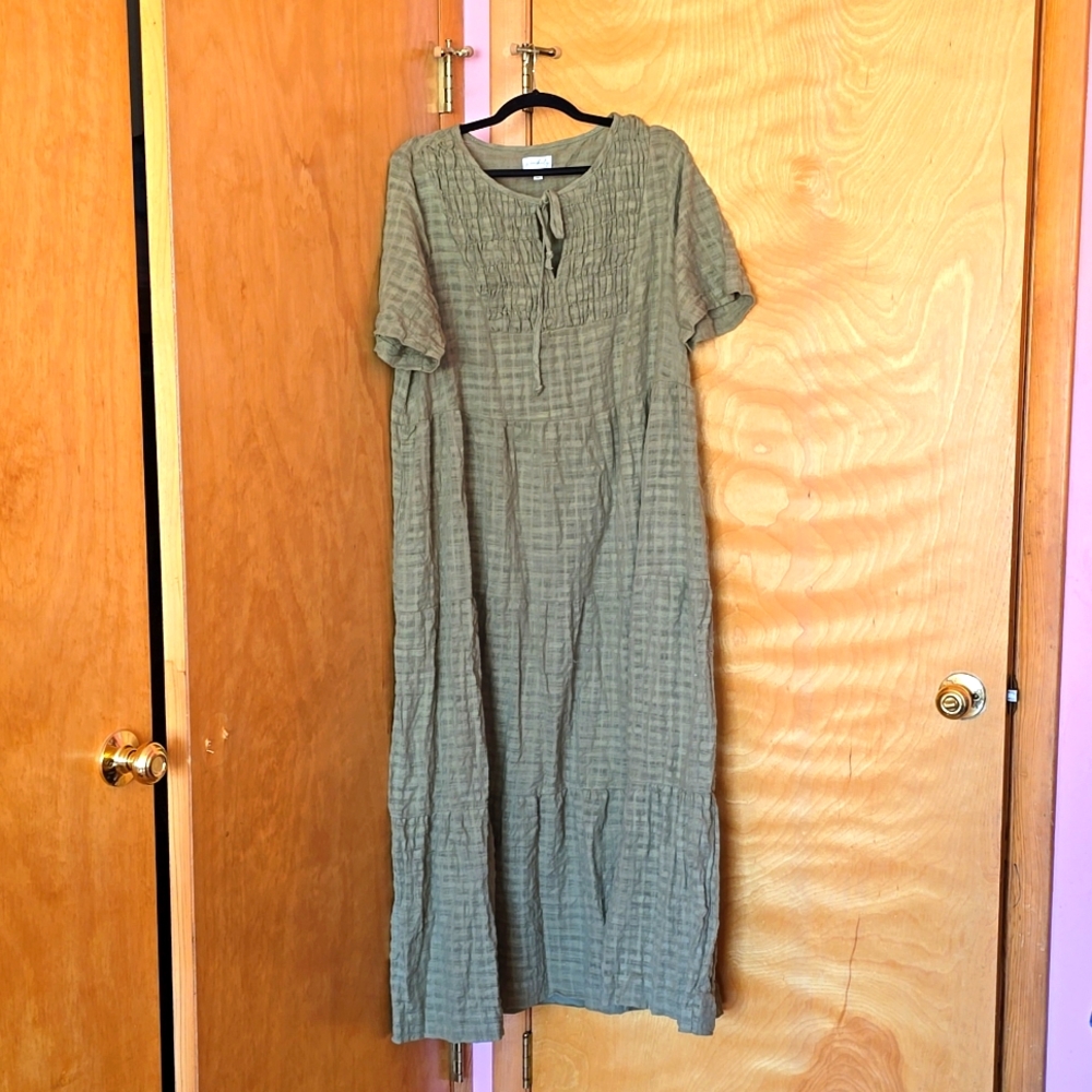 Wonderly Green Cotton Gauze Dress